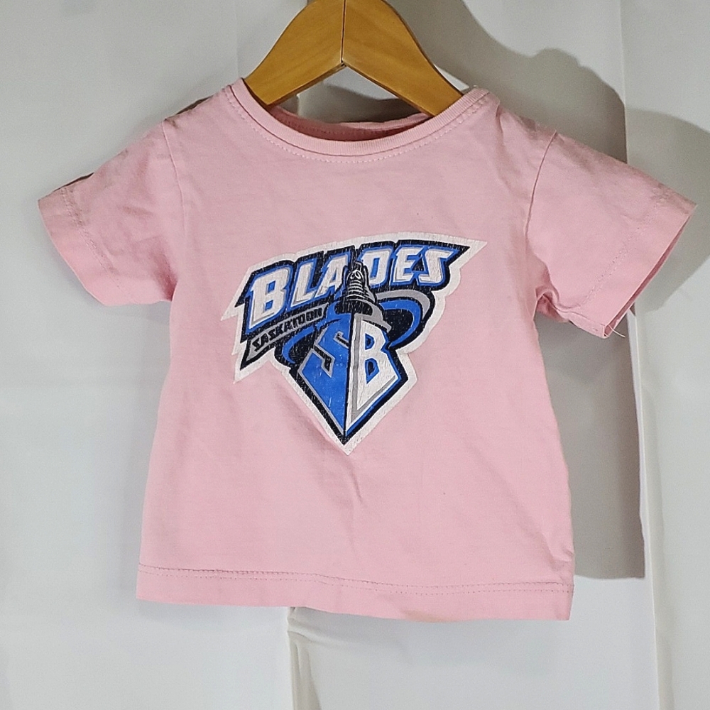 Old Time Hockey Pink Saskatoon Blades Shirt with Shoulder Snaps - Sz 18 months